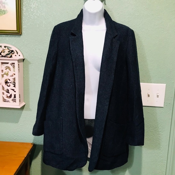 Zara Basic Collection Womens Open Blue Tweed Lined Blazer Suit Jacket Sz M - Picture 1 of 12